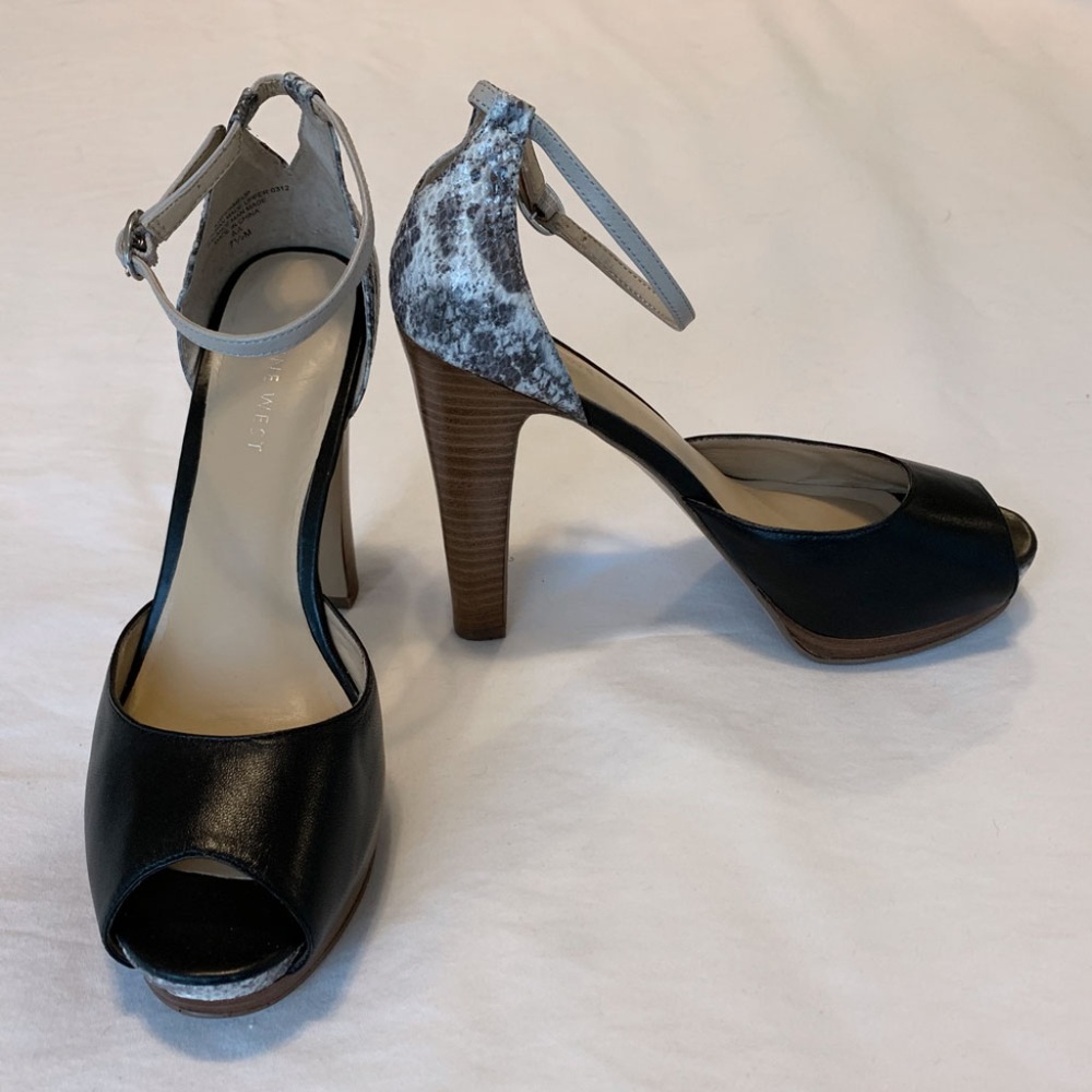 Nine West Leather Snakeskin Platform Heels